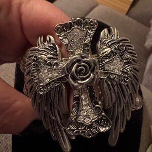 Silver Angel Wing Cross Bracelet